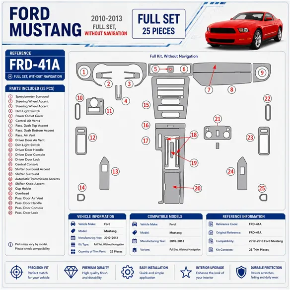 Ford Mustang 2010 - à aujourd’hui kit complet, sans navigation kit décoration intérieure tableau de bord