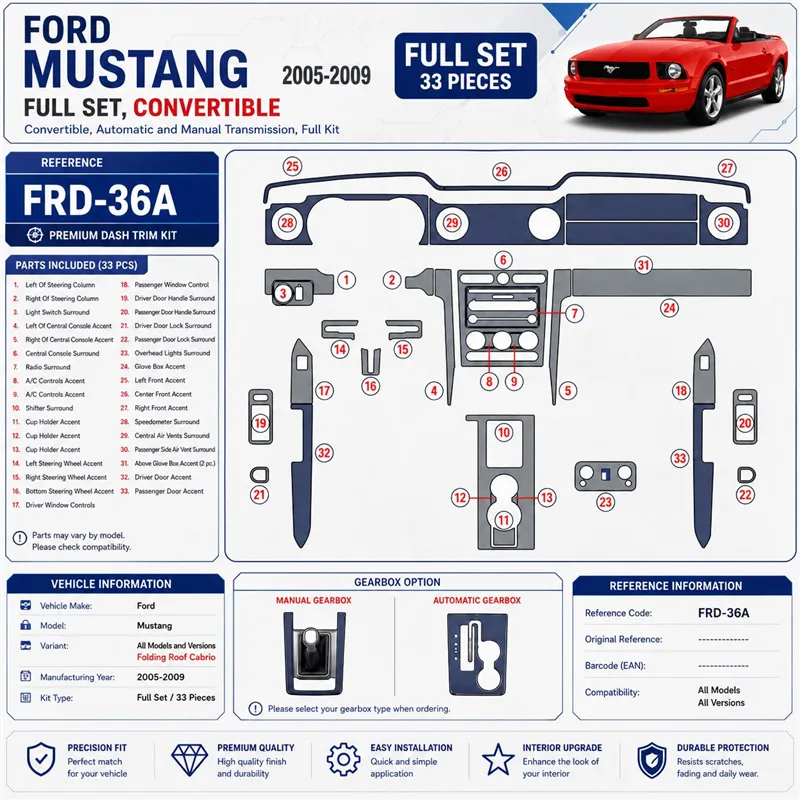 Ford Mustang 2005-2009 Folding roof-Cabrio, kit complet kit décoration intérieure tableau de bord