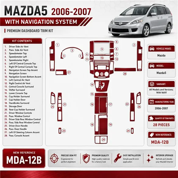 Mazda Mazda5 2006-2007 avec navigation kit décoration intérieure tableau de bord
