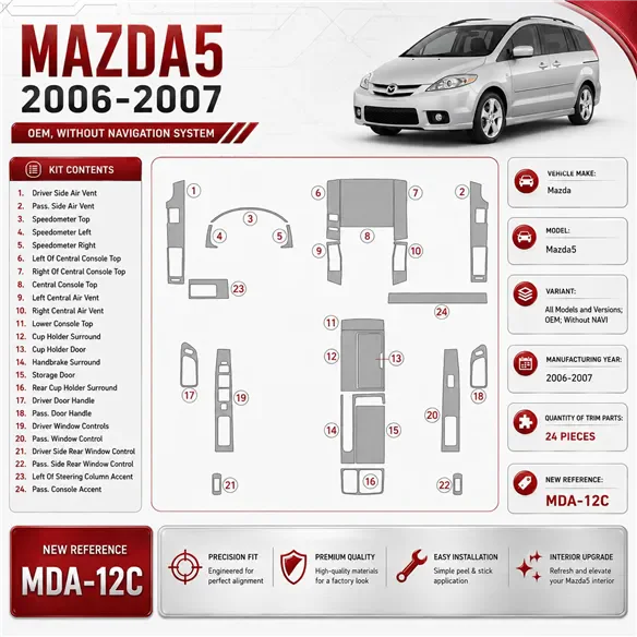 Mazda Mazda5 2006-2007 OEM, sans navigation kit décoration intérieure tableau de bord