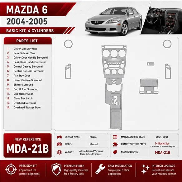 Mazda Mazda6 2004-2005 kit de base, 4 Cylinders kit décoration intérieure tableau de bord