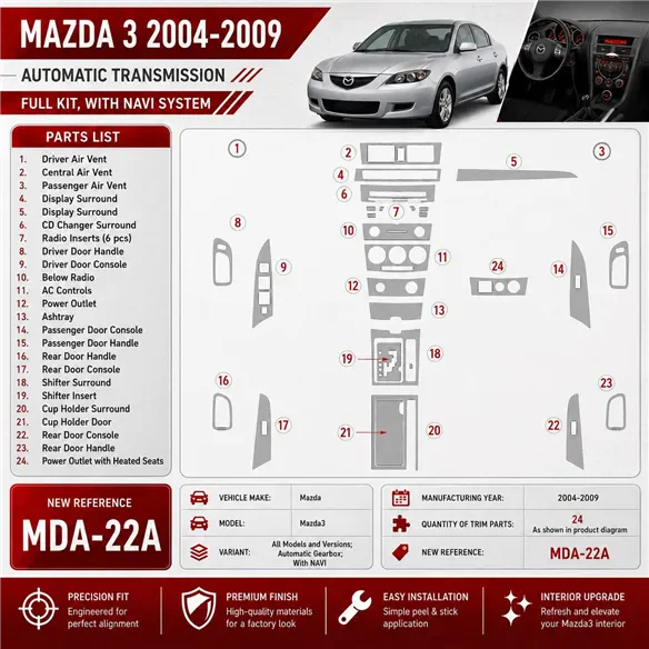 Mazda Mazda3 2004-2009 boîte automatique, avec navigation kit décoration intérieure tableau de bord