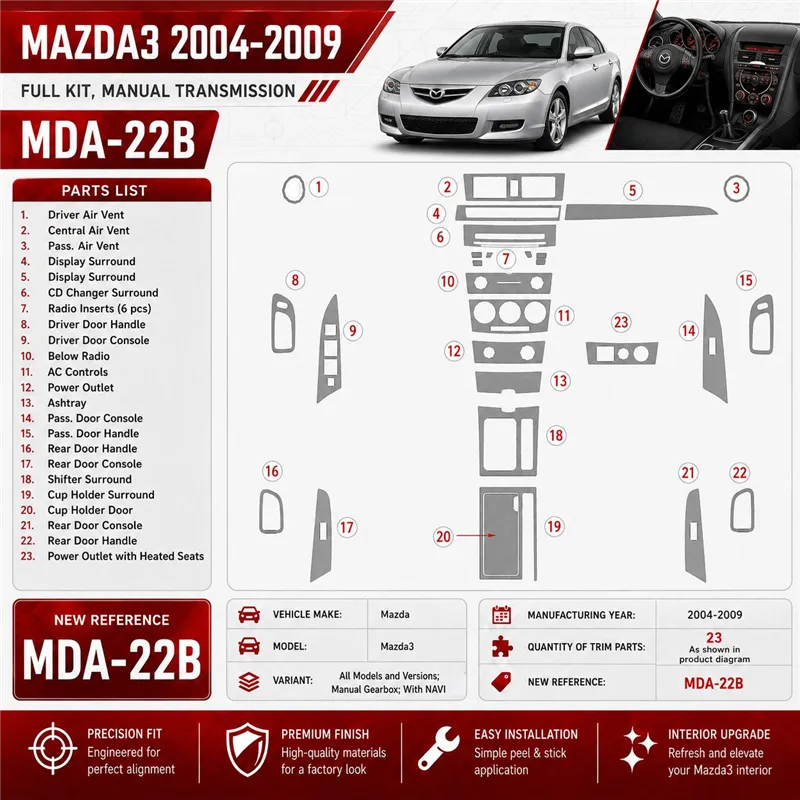 Mazda Mazda3 2004-2009 boîte manuelle boîte, avec navigation kit décoration intérieure tableau de bord