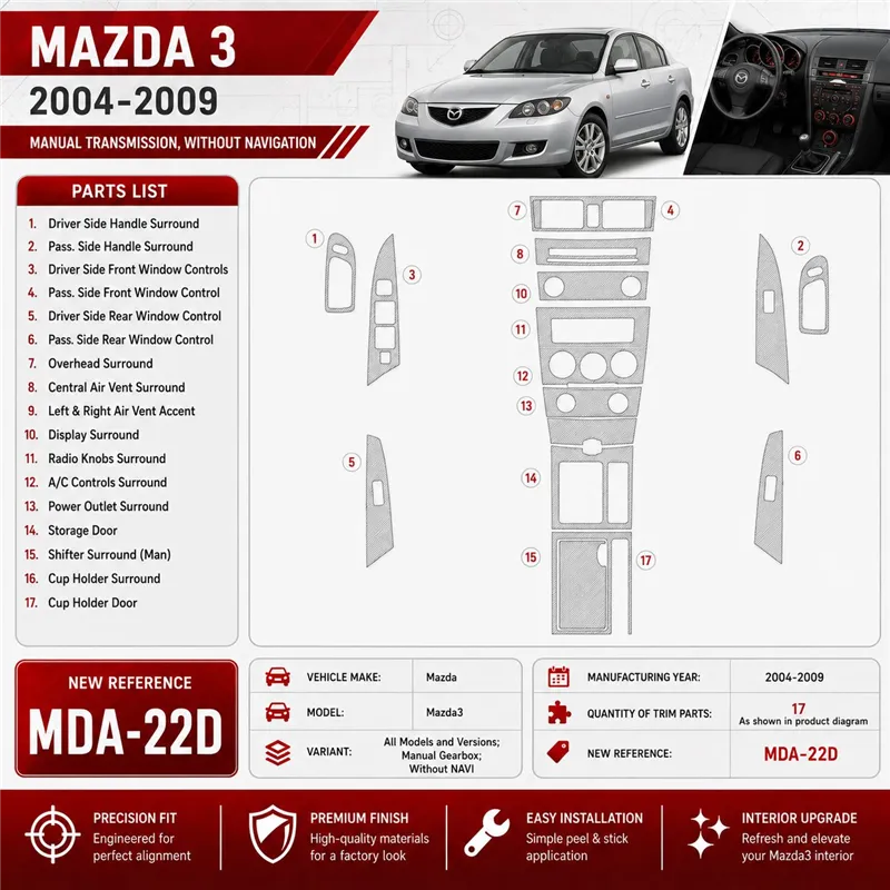 Mazda Mazda3 2004-2009 boîte manuelle boîte, sans navigation kit décoration intérieure tableau de bord