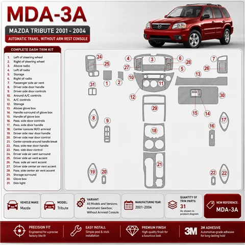 Mazda Tribute 2001-2004 boîte automatique, sans accoudoir Console kit décoration intérieure tableau de bord
