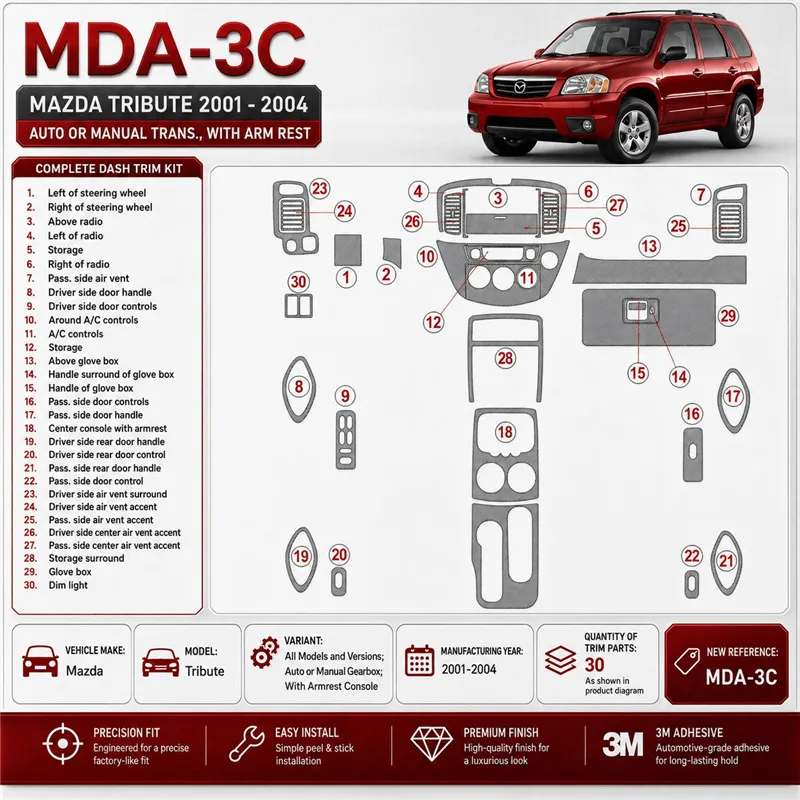 Mazda Tribute 2001-2004 Auto or boîte manuelle, avec accoudoir Console kit décoration intérieure tableau de bord