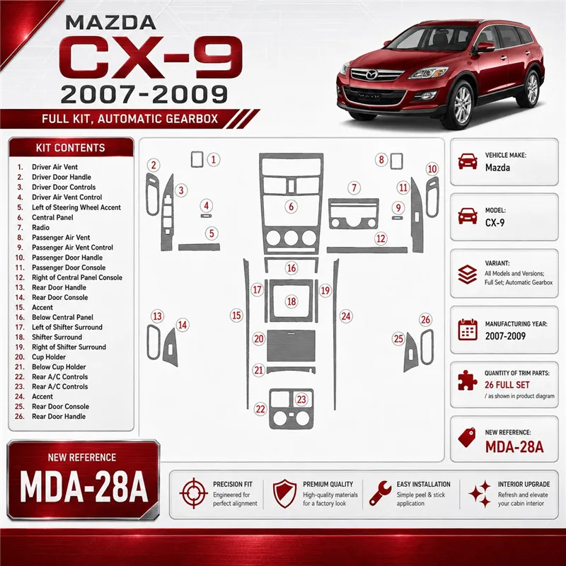 Mazda CX9 2007-2009 kit complet, boîte automatique kit décoration intérieure tableau de bord