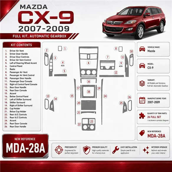 Mazda CX9 2007-2009 kit complet, boîte automatique kit décoration intérieure tableau de bord