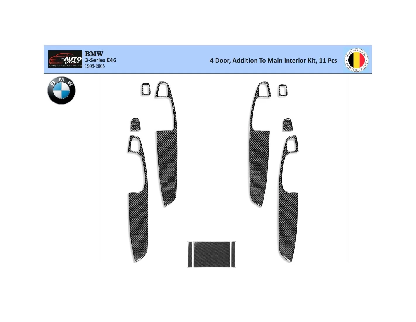 BMW 3 Series E46 98-04 Kit la décoration du tableau de bord 11-Pièce - 1 - habillage decor de tableau de bord