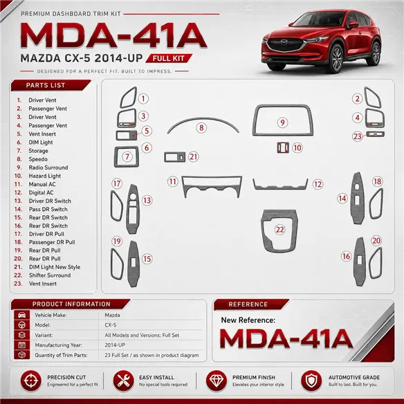 Mazda CX-5 2014 - à aujourd’hui kit complet kit décoration intérieure tableau de bord