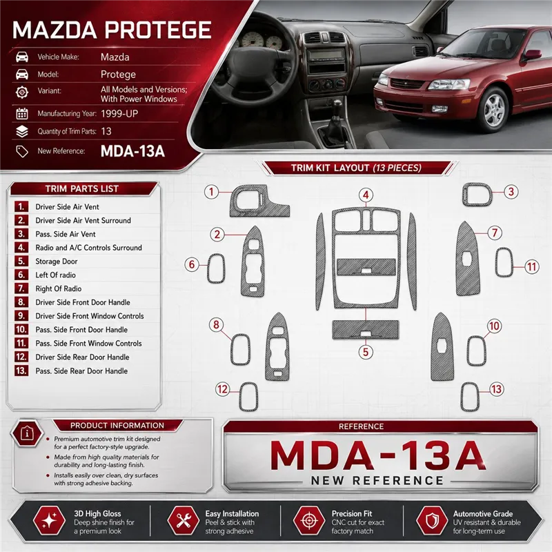 Mazda Protege 1999 - à aujourd’hui avec Power Windows 13 pièces kit décoration intérieure tableau de bord