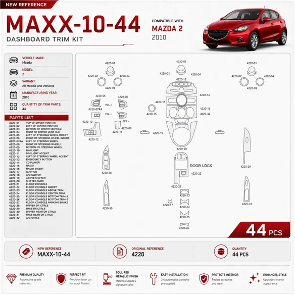 Mazda 2 2010 kit décoration intérieure tableau de bord 44 pièces