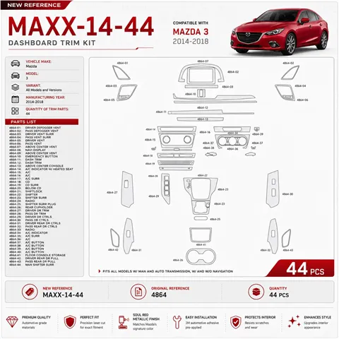 Mazda 3 2014-2018 kit décoration intérieure tableau de bord 44 pièces