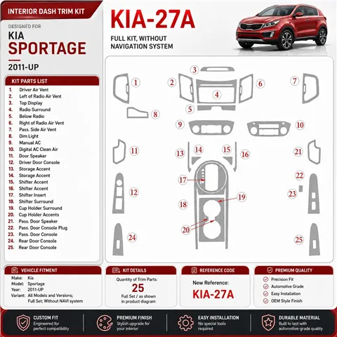 KIA Sportage 2011 - à aujourd’hui kit complet, sans navigation system kit décoration intérieure tableau de bord