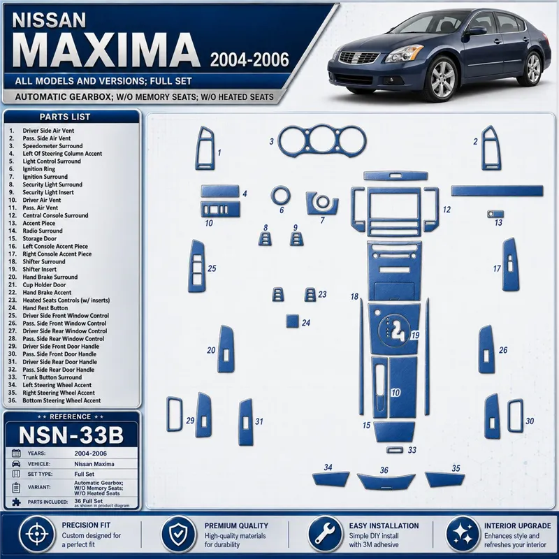 Nissan Maxima 2004-2006 kit complet, boîte automatique, W/O Memory Seats, W/O Heated Seats kit décoration intérieure tableau de 
