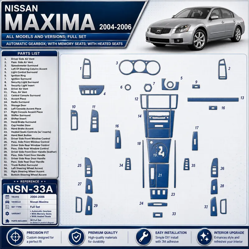 Nissan Maxima 2004-2006 kit complet, Auto boîte de vitesses, avec Memory Seats,avec Heated Seats kit décoration intérieure table