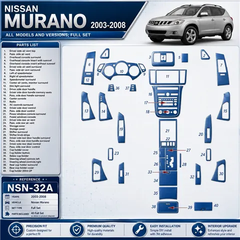 Nissan Murano 2003-2008 kit complet kit décoration intérieure tableau de bord