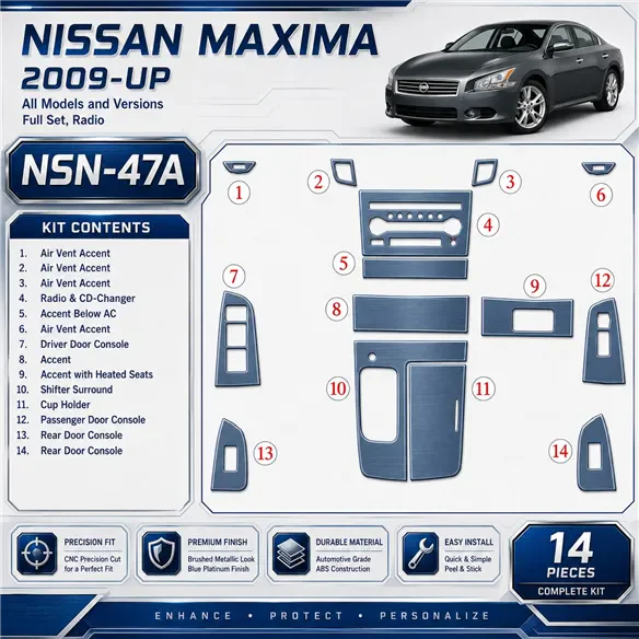 Nissan Maxima 2009 - à aujourd’hui kit complet, Radio kit décoration intérieure tableau de bord