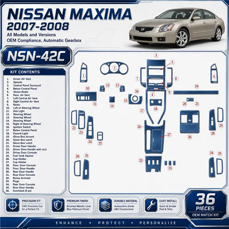Nissan Maxima 2007-2008 conformité OEM, boîte automatique kit décoration intérieure tableau de bord