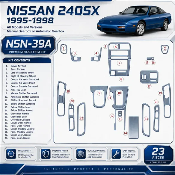 Nissan 240SX 1995-1998 boîte manuelle or boîte automatique kit décoration intérieure tableau de bord