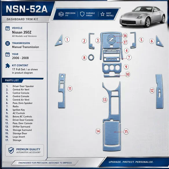 Nissan Z350 2006-2008 kit complet, boîte manuelle boîte kit décoration intérieure tableau de bord