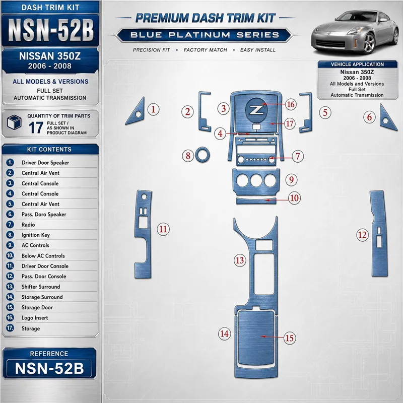 Nissan Z350 2006-2008 kit complet, boîte automatique kit décoration intérieure tableau de bord
