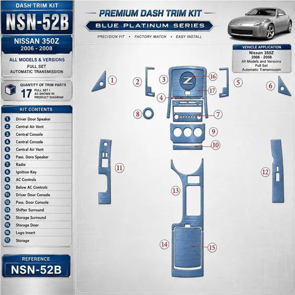 Nissan Z350 2006-2008 kit complet, boîte automatique kit décoration intérieure tableau de bord