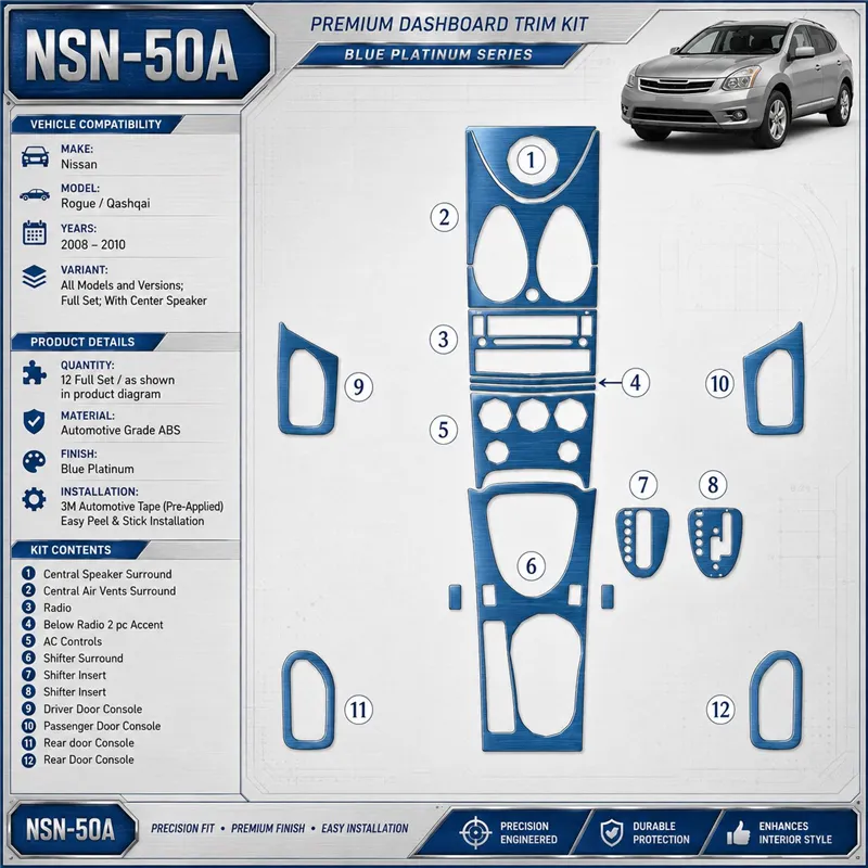 Nissan Rogue 2008-2010 kit complet, avec Center Speaker kit décoration intérieure tableau de bord