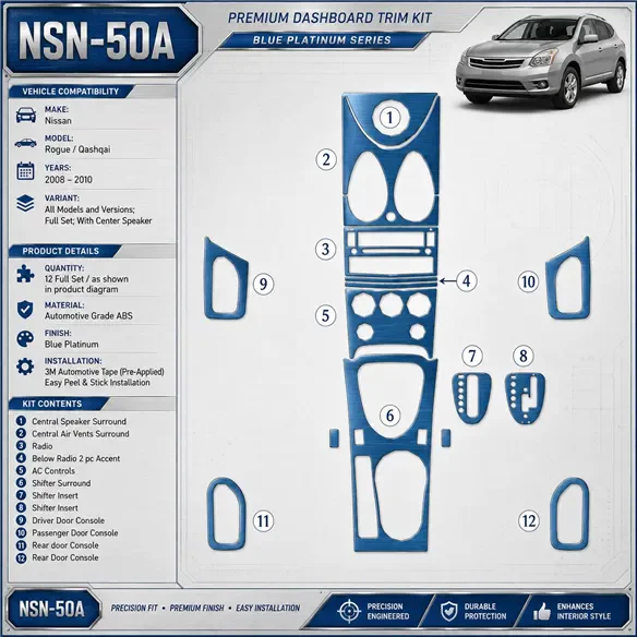 Nissan Rogue 2008-2010 kit complet, avec Center Speaker kit décoration intérieure tableau de bord