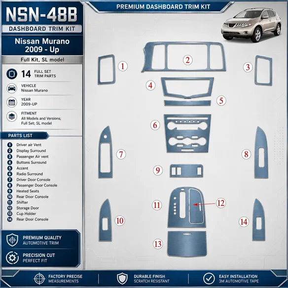 Nissan Murano 2009 - à aujourd’hui kit complet, SL model kit décoration intérieure tableau de bord