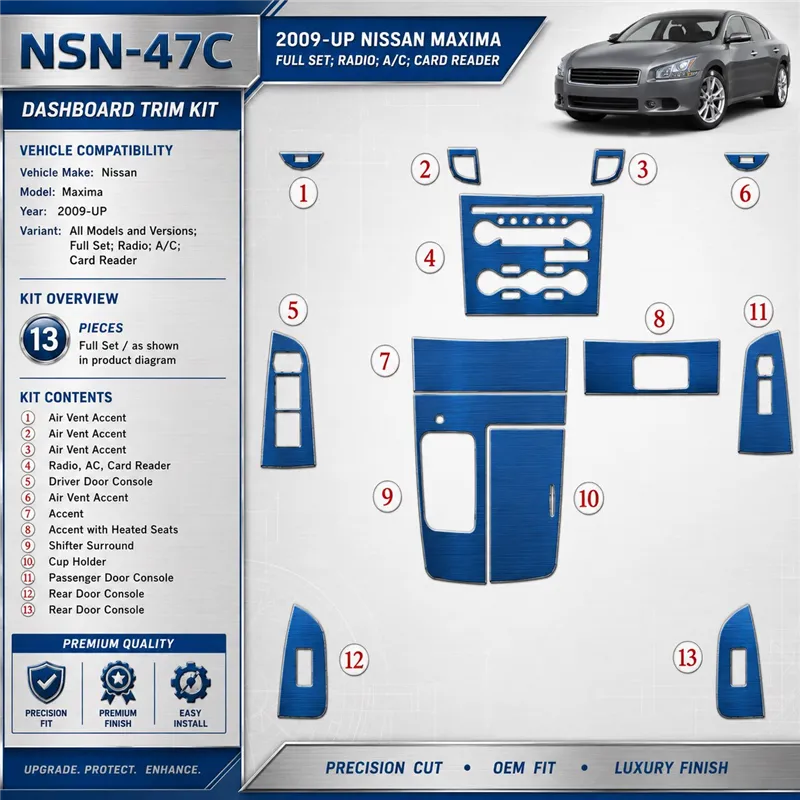 Nissan Maxima 2009 - à aujourd’hui kit complet, Radio, A/C, Card Reader kit décoration intérieure tableau de bord