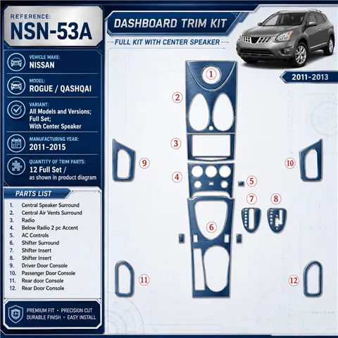 Nissan Roque 2011 - à aujourd’hui kit complet, avec Center Speaker kit décoration intérieure tableau de bord