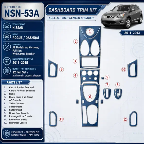Nissan Roque 2011 - à aujourd’hui kit complet, avec Center Speaker kit décoration intérieure tableau de bord