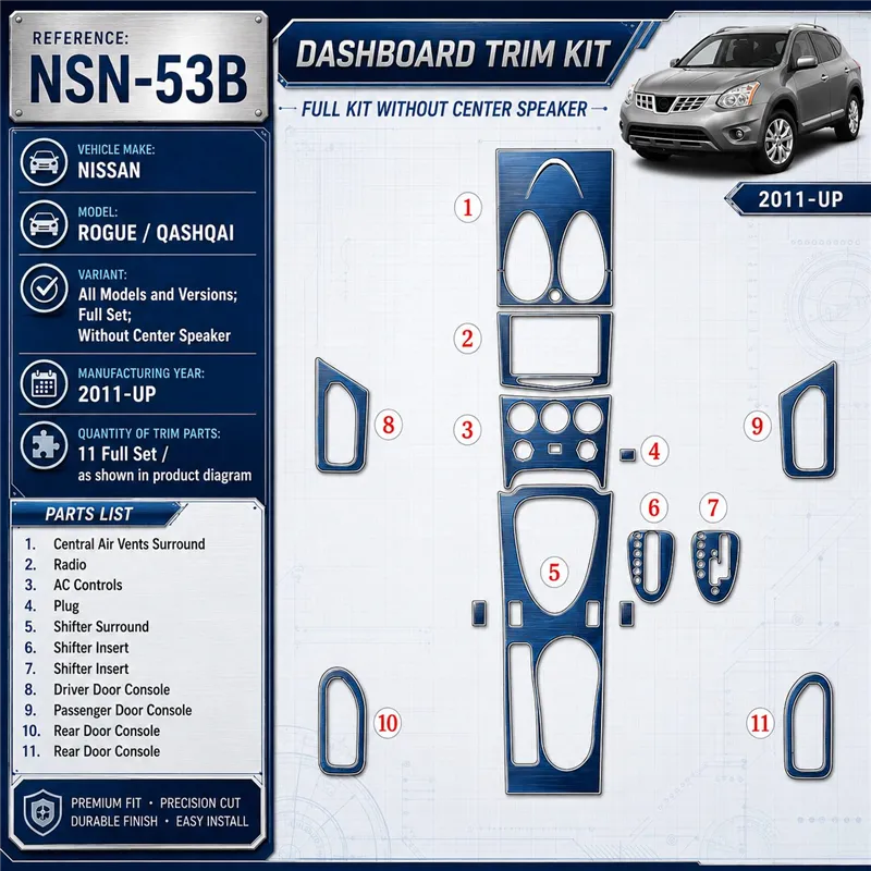 Nissan Roque 2011 - à aujourd’hui kit complet, sans Center Speaker kit décoration intérieure tableau de bord