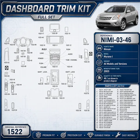 Nissan Murano I 2003 kit décoration intérieure tableau de bord 46 pièces