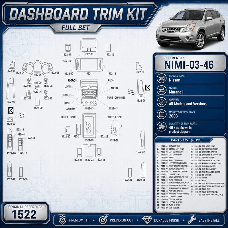 Nissan Murano I 2003 kit décoration intérieure tableau de bord 46 pièces