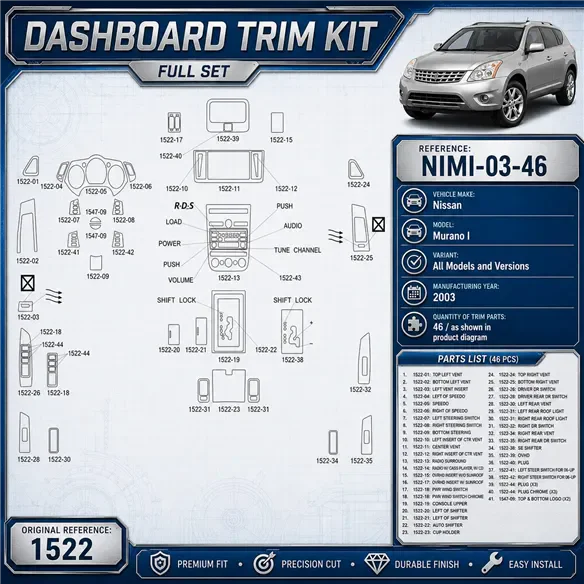 Nissan Murano I 2003 kit décoration intérieure tableau de bord 46 pièces