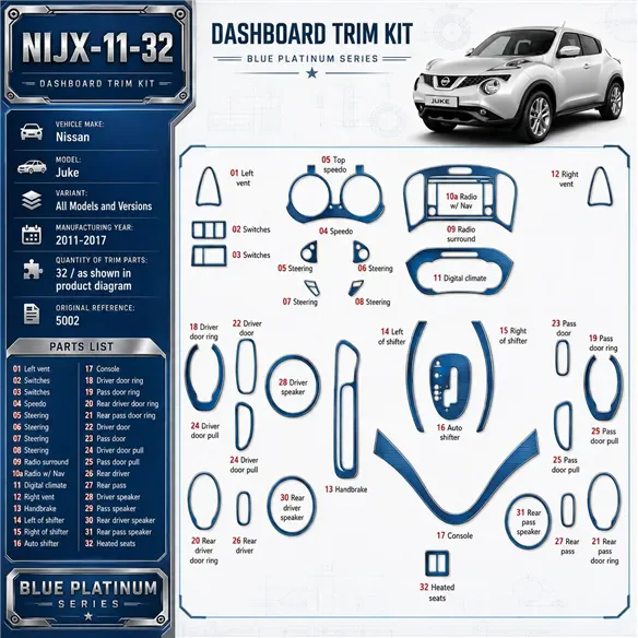 Nissan Juke 2011-2017 3D kit décoration intérieure tableau de bord 32 pièces