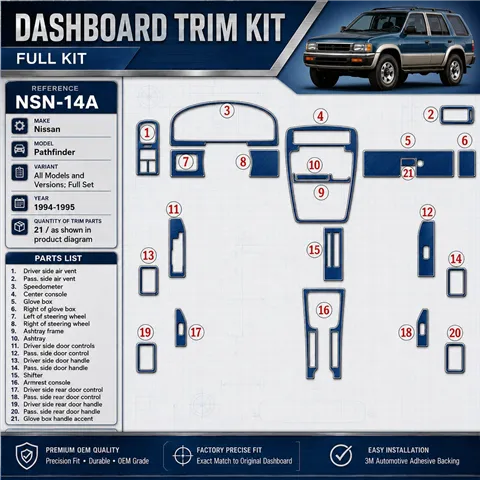 Nissan Pathfinder 1994-1995 kit complet, 21 pièces kit décoration intérieure tableau de bord