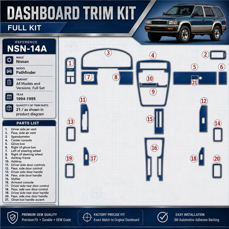 Nissan Pathfinder 1994-1995 kit complet, 21 pièces kit décoration intérieure tableau de bord