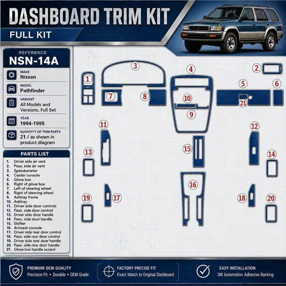 Nissan Pathfinder 1994-1995 kit complet, 21 pièces kit décoration intérieure tableau de bord