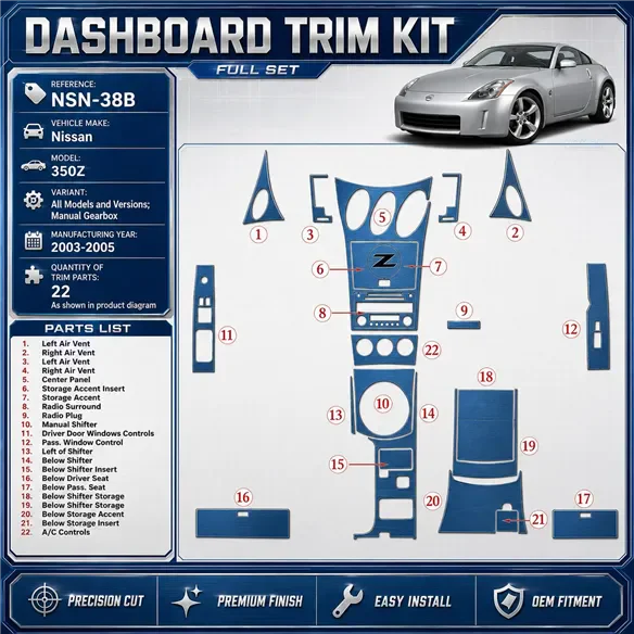 Nissan Z350 2003-2005 boîte manuelle boîte kit décoration intérieure tableau de bord