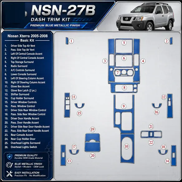Nissan Xterra 2005-2008 kit de base kit décoration intérieure tableau de bord