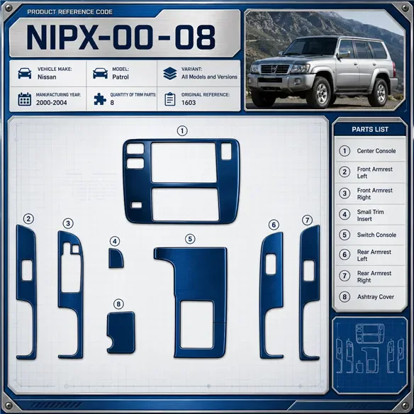 Nissan Patrol 2000-2004 3D kit décoration intérieure tableau de bord 8 pièces