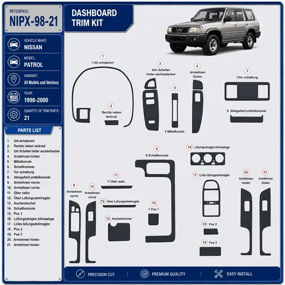Nissan Patrol 1998-2000 3D kit décoration intérieure tableau de bord 21 pièces