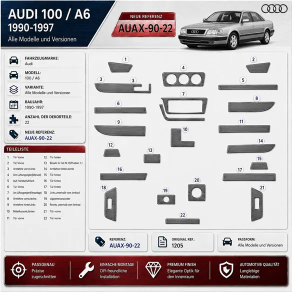 Audi 100 A6 1990-1997 3D kit décoration intérieure tableau de bord 22 pièces