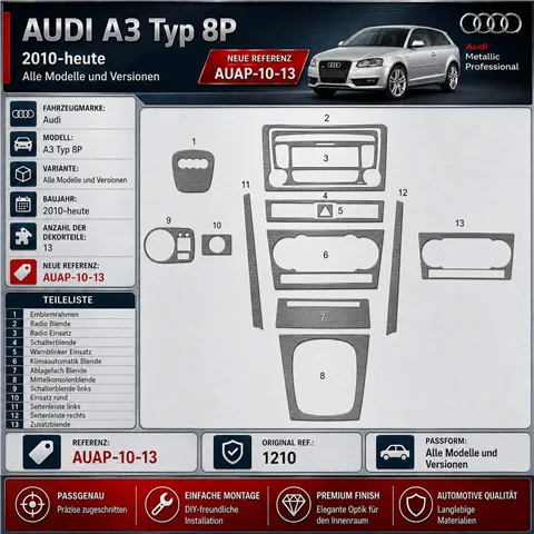 Audi A3 Typ 8P 2010 - à aujourd’hui 3D kit décoration intérieure tableau de bord 13 pièces