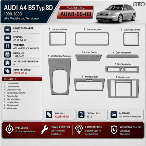 Audi A4 B5 Typ 8D 1999-2000 kit décor tableau de bord 3D, 9 pièces 2