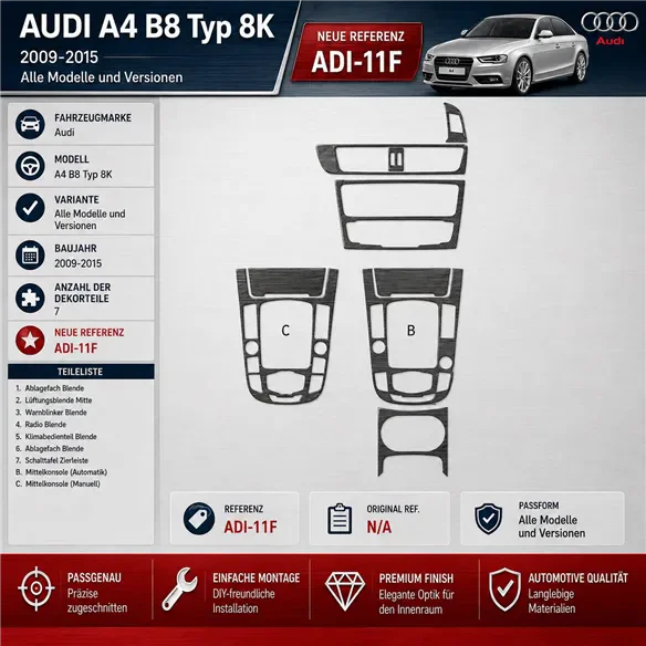 Audi A4 B8 Typ 8K 2009-2015 3D kit décoration intérieure tableau de bord 7 pièces