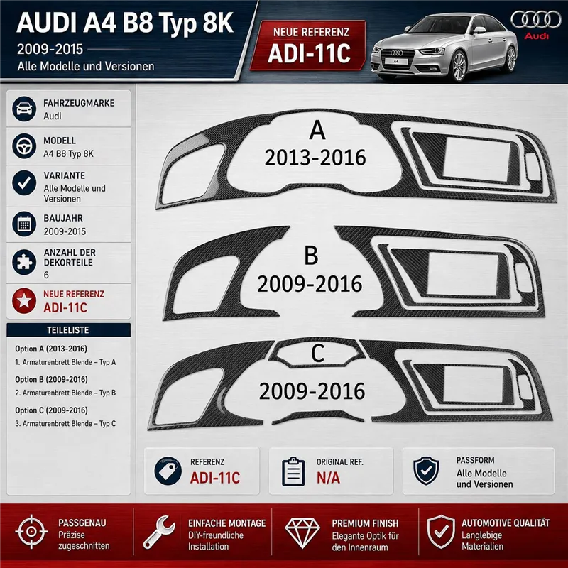 Audi A4 B8 Typ 8K 2009-2015 3D kit décoration intérieure tableau de bord 3-6 pièces
